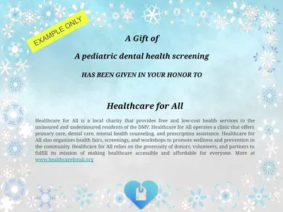 A certificate for a pediatric dental screening donation